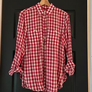 Red and white Gingham long sleeve button down